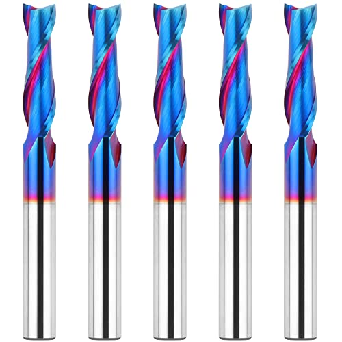 Eanosic 5pcs Upcut Bits de roteador espiral Upcut 1/4 Shank, 1/4 Diâmetro de corte carboneto sólido com naco nano azul revestimento