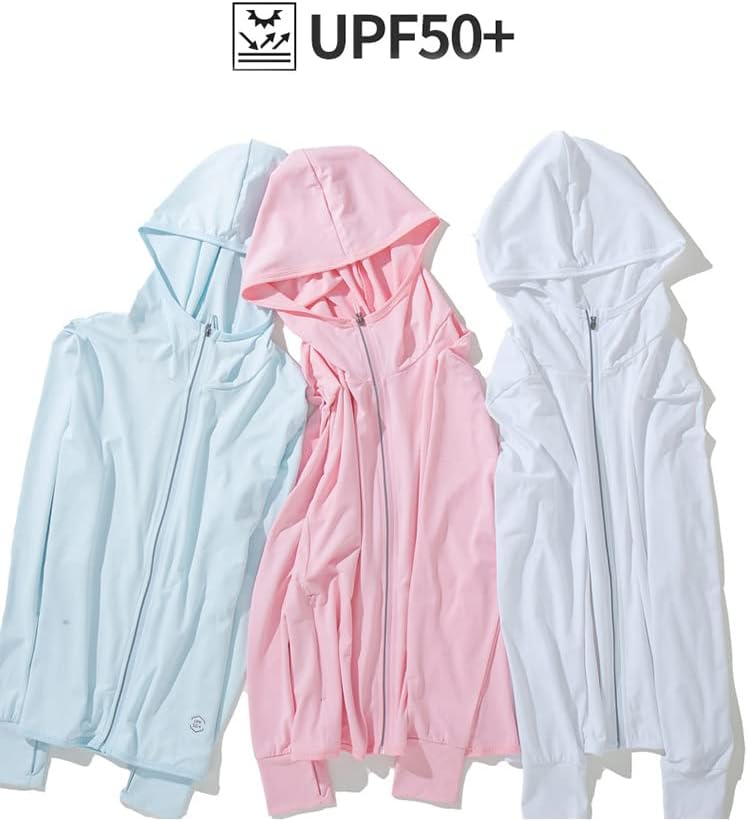 ZIP completo feminino UPF 50+ Sun Protection Capuz da jaqueta masculina Camisa de proteção solar de manga comprida com bolsos