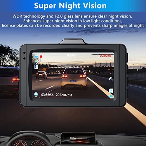 Nolyth Dash Cam 1080p Dash Câmera para carros Full HD Dash Cams Câmera de carro frontal Dashcam com cartão SD de 32g, 3 LCD, lente de vidro F2.0, WDR, visão noturna, monitor de estacionamento
