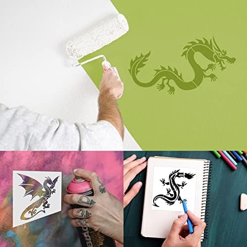 8 PCs Dragon Stencils, Dragão chinês Dragão Modelos de pintura reutilizáveis ​​de tinta de tinta spray