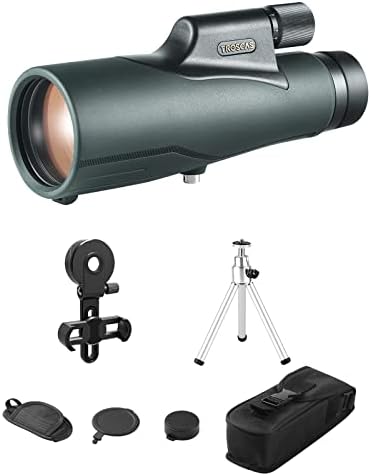 Telescópio monocular com adaptador de smartphone e tripé, TROSCAS 15X56 HD Monocular, impermeável e à prova d'água, perfeito para assistir a pássaros em concertos de caminhada de caça ao Green Green