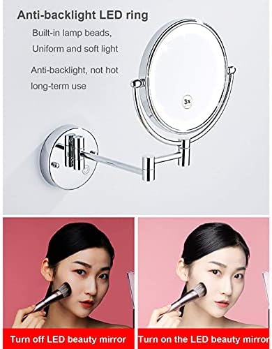 Espelho de maquiagem montado na parede Zaahh 7,8 polegadas 1x/10x, espelho de parede de vaidade estendendo -se de 360