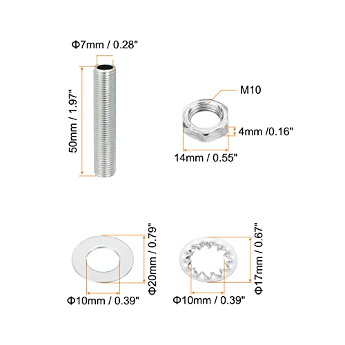 Patikil M10 Thread 3,94 Kit de tubo de lâmpada com arruelas de porcas de trava, hardware de sortimento para prendedores para lustres