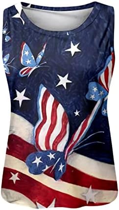 4 de julho Camisas para mulheres bandeira dos EUA Summer Summer Sleesess O-Gobes Tanks Tops Stripes Tie-Dye Patriótico camiseta