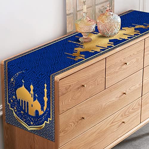 Ramadã Mubarak Table Runner Islâmico Muçulmano Eid al-Fitr Party Decoração Mesquita Golden Estrela Lua Lanterna Lante