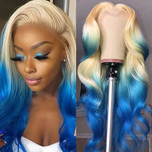 Msivy loira azul ombre peruca azul renda frontal peruca humano 13x4 perucas frontais de renda