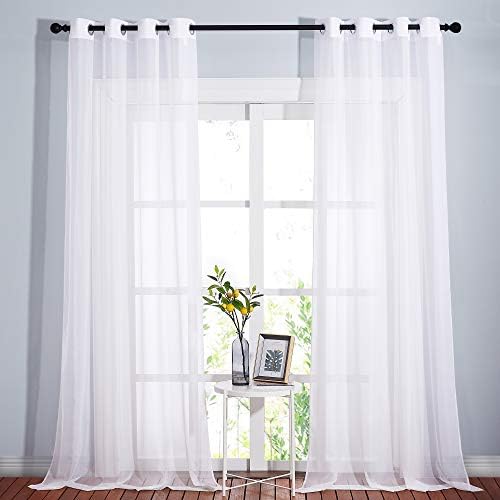 Cortinas brancas de Niquetown, 96 polegadas de comprimento para a sala de estar - ilhós de cortinas de janelas leves e arejadas com filtragem de luz para quarto, 2 painéis, W54 x L96