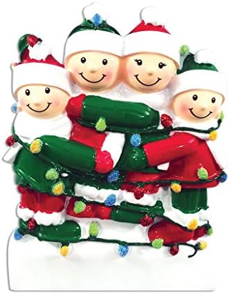 Série familiar emaranhada na família Lights de 4 ornamentos personalizados de árvore de Natal
