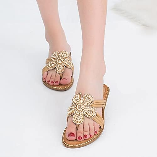 Sandálias de slides planos femininos de USYFAKGH com contas de diamante joias de joias bohemian chinelos sandálias de slides chinelos