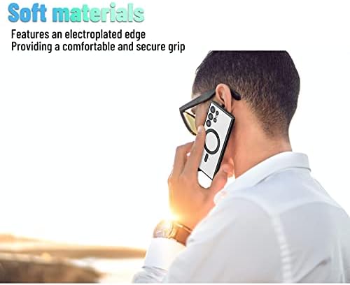 YetAgso Magnetic para Samsung Galaxy S23 Caso Ultra, eletroplinado Clear Slim Samsung S23 Caixa Ultra Phone com Proteção à Câmera,