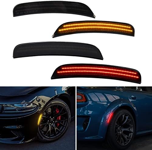 Bestview Front e traseiro do pára -choques lateral LED Light Red & Amber para Dodge Charger 2015-2021, lente de fumaça Marcador de late