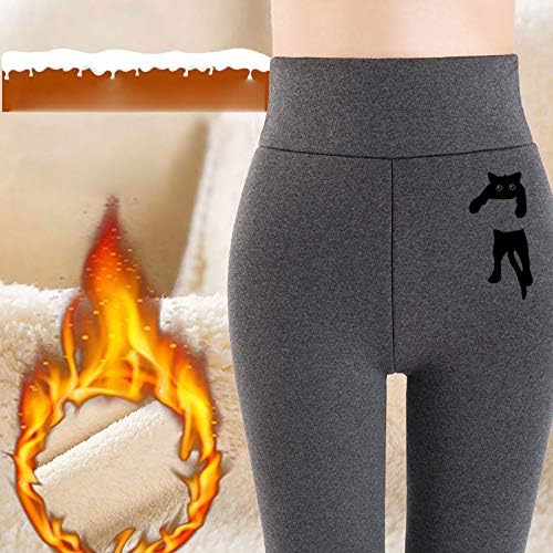 Calça para mulheres calças magras casuais, perneiras de inverno lã apertada calça impressa grossa calças de veludo calças calças