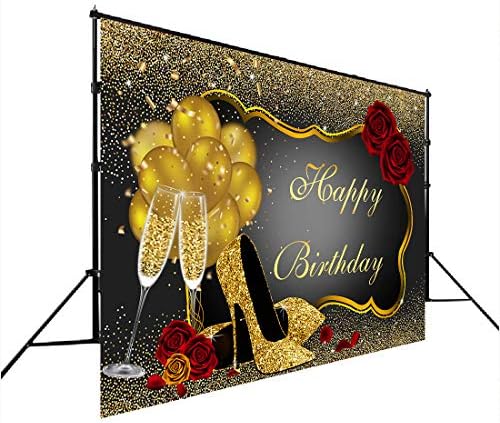 Feliz aniversário Glitter Glitter Gold Rose Rosa Floral Balões Golden Balões de saltos de vidro de champanhe para adultos Decorações