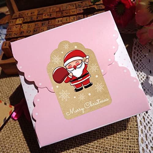 300 PCs Tags de presente de Natal, 8 padrões de papel kraft autoadesivo, adesivo decorativo para presente de natal, vedação de envelopes, abastecimento de festas de casamento de aniversário