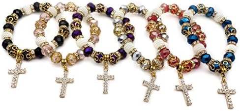 Catholic Crystalized Cross Deep Blue Crystal Beads Wrist Rosário Pulseira Ajustável Bagle