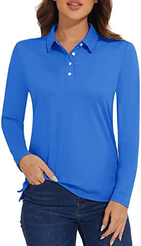 Camisas de pólo feminino de Magcomsen camisetas de golfe de manga comprida Rápida seca rápida 50+ Proteção solar Camisas leves de