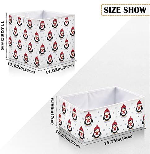 Cataku Penguins Funny Cube Bins para organização, caixas de armazenamento de cubos de armazenamento retangular de tecido