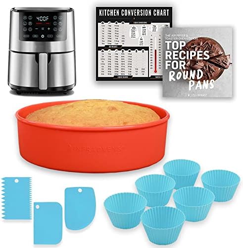 Air Fryer Silicone Cake Prande para assar, panotes de arfryer de 8,5 polegadas XL Conjunto com copos de muffin, raspadores,