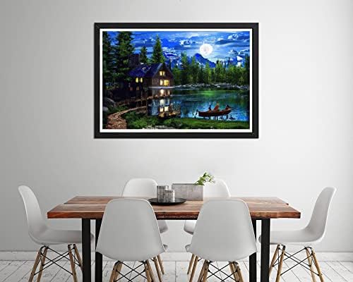 5D Diamond Painting Landscape, pintura com diamantes Diam Diamond Art Moon Lake Hut, pintura de dióiood por kits de números strol de broca completa para decoração de parede em casa 12x16inch