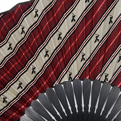 Fortuna Tokyo fez a mão japonesa Fan dobring -Samurai Striped Pattern com seda e bambu fabricados no Japão, 16. Samurai