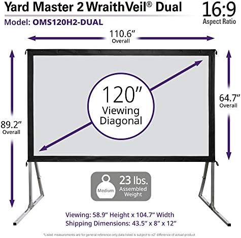 Elite Telas Yard Master 2 Tela do projetor dual, 120 polegadas 16: 9, Frente e traseiro 4K/8K Ultra HD, 3D ativo, projeção interna