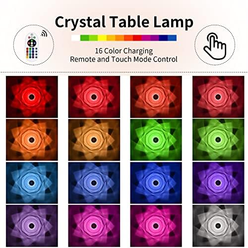Lâmpada de mesa de cristal de Raincap, 16 cor luminárias de diamante de rosa de porto USB com controle de toque e controle remoto,