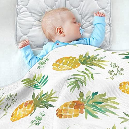 Cobertor de abacaxi folhas de abacaxi folhas de algodão para bebês, recebendo cobertor, cobertor leve e macio para berço, carrinho