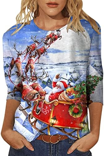 Camisetas camisetas de Natal de tamanho grande as mulheres diariamente impressão de natal o-pescoço o tops de três quartos de luva redondo tee fofo