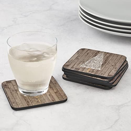 Coastas -russas de coleção de natal de madeira de madeira de madeira | Conjunto de 6 | Placa com suporte de cortiça | Resistente ao calor e mancha | Coaster de bebidas para proteção de mesa | Mede 4 ”x 4”