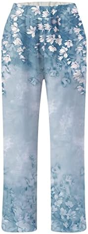Calça de moletom feminina com calças com bolsos longos calças largas algodão casual de cintura alta e reta