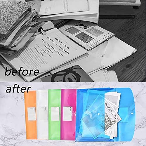 5 Pacote Pastas de documentos transparentes coloridos de grande capacidade/envelope de plástico zm tfdlcg com fechamento de snap/envelopes poli, tamanho de letra A4 para escritório em casa escolar, cores variadas.