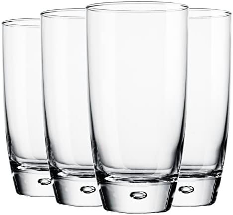 Conjunto de copos de bola alta de Glaver de 4, bebendo 16 0z de copos de vidro de água de bebida exclusivos para água, suco, coquetéis, com bolha na base.