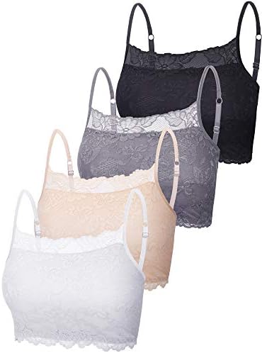 4 peças Lace feminina Cami Lace Stretch Half Cami Lace Bralette Top para mulheres meninas