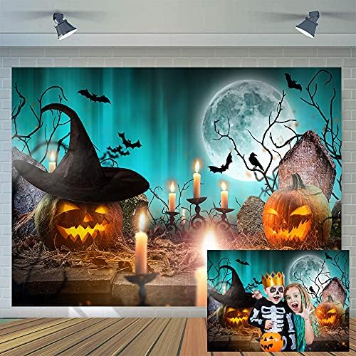 Cylyh 7x5ft Halloween Hallowdrop Horror Moon Night Night Cemary Cenário da lanterna de abóbora para crianças Banner de