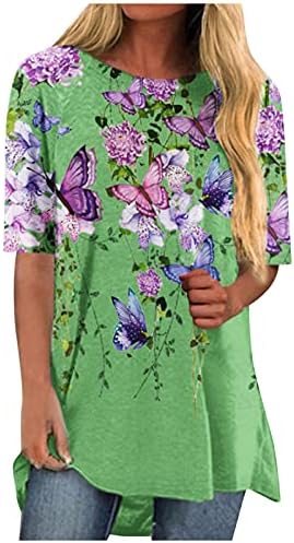 Everlanding Tunic Tops de manga curta para mulheres moda Floral Print O-Blusa Casual Casual Fit Fit Summer Camisetas