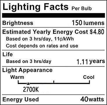 LXCOM LUZ LUZ DE MICROWAVE LUZ E17 APARELO BASE INTERNDIAÇÃO T25 Lâmpada de lâmpada 40W 110V Bulbo quente branco, 8 pacote