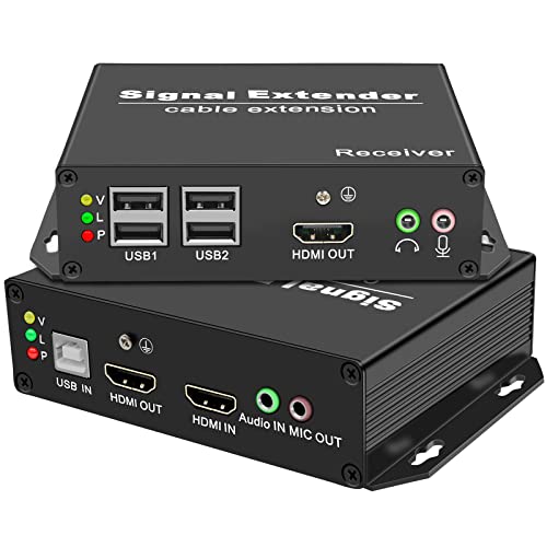 LORNCENG 4K HDMI KVM USB Extender com um loop hdmi sobre um único Cat5e/6/7 até 120m, extensor de kVM sobre suporte IP 4K@30Hz, sem perdas perto de zero latência, 4 portas USB2.0, controle de IR, RS-232