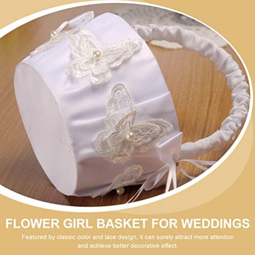 Cabilock Decor Decor Ring Portador Almofadas de casamento cestas de flor de casamento branco elegante cesto cetim cesto