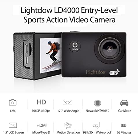 LightDow LD4000 Câmera de ação esportiva HD DV à prova d'água DV