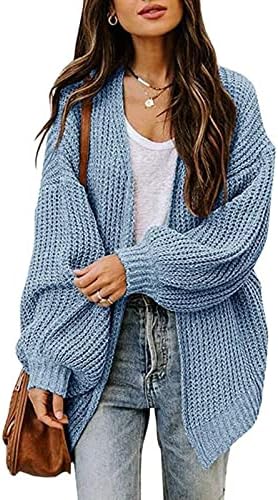 Daseis Women Fall Open Front Sweaters Cardigan Long Lantern Sleeve Solid Color Color Knit Casat Oversized Outerwears