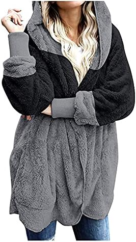 Tampas plus size para mulheres bloco colorido macus de manga longa com capuz de bolso de capuz de grande tamanho grande casaco de cardigã frontal aberto