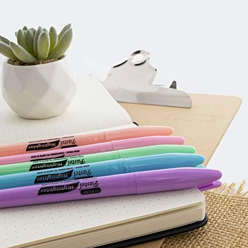Bazic Pastel Highlighter Disturido estilo caneta colorida, ponta de cinzel Highlighters de linha fina ampla, marcador de colorir destaque sem perfume, 1 pacote
