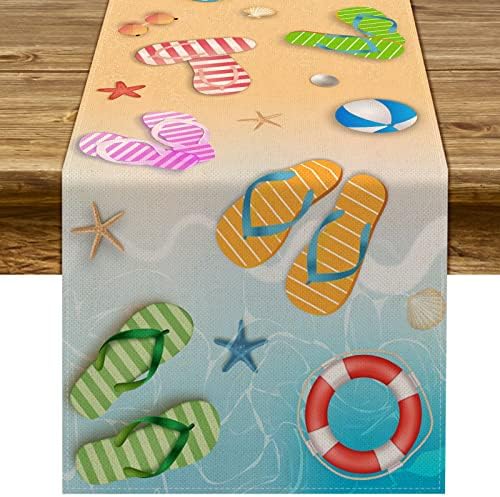 Summer Beach Table Runner Flip Flops à beira -mar de aniversário de festas sazonais de festas de feriado