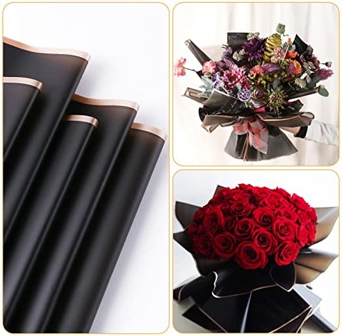 Fushenmu 20 lençóis Flores de papel Buquê de flores de flor de dupla face Black Wrap Paper Impermeadu