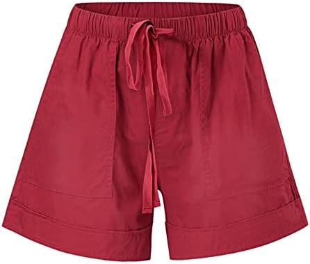 Shorts de algodão para mulheres calças shorts emenda feminina solta bolso de empolgante cintura calças elásticas
