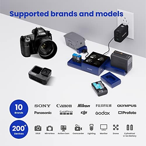 Bronine Multi Brand 4 Porta Câmera de câmera Carregador de bateria Compatível com a Canon Sony Nikon Fujiflim Panasonic Olympus