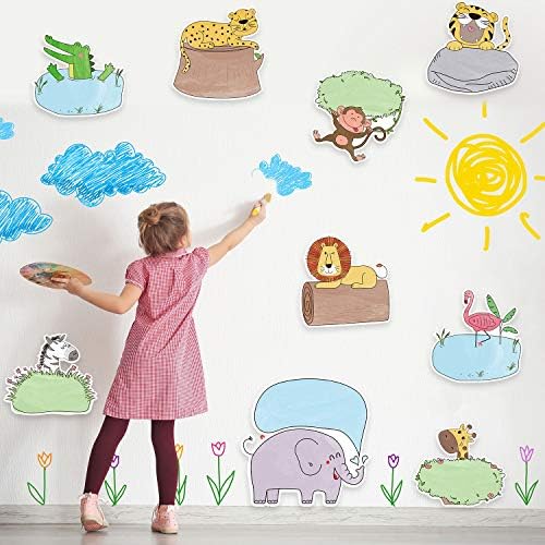 45 peças Jungle Cutouts Animal Cutas de amiga safari Defineções de animais versáteis Decoração colorida de sala de aula com pontos