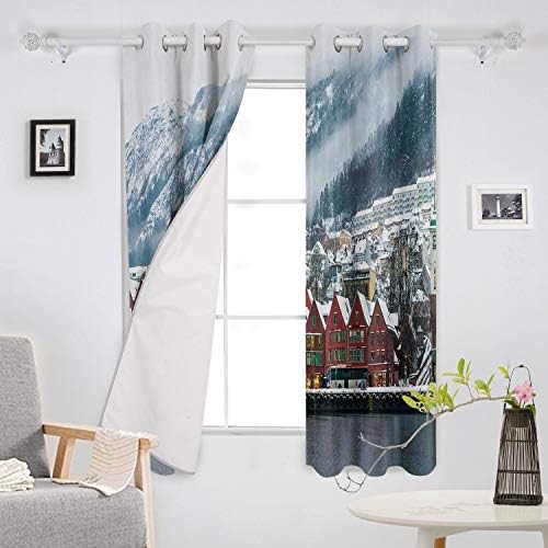 Cortinas/cortinas de Blackout PRIRONDE para crianças Cidade pequena sob as montanhas nevadas Tratamentos de janela ilhós