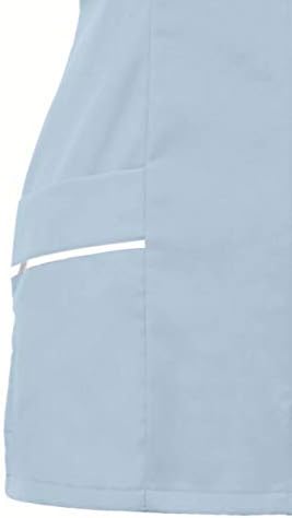 Uniforme de trabalho para mulheres, roupas de trabalho de verão de manga curta Tunic tunics tops casuais colorido camisa de bolso de