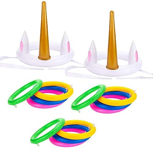 Jogos de festas Joliyoou Unicorn, jogo inflável de jogo de arremesso de anel incluem 2 peças unicórnio e 12 peças jogam